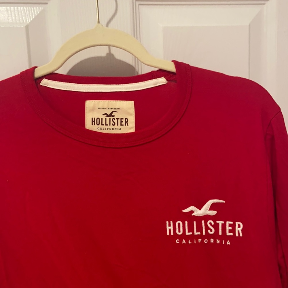 Hollister red long sleeve with logo on sleeve
